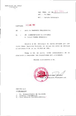 [Envío de fotocopias a Sr. Subsecretario de Hacienda D. Pablo Piñera Echeñique]