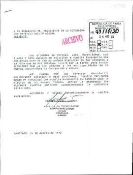 [Carta de Alcaldes de la VIII Región para pedir una solicitud de audiencia con el Presidente Patricio Aylwin]