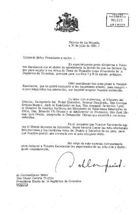 [Carta de S.E El Presidente Patricio Aylwin a Presidente de la República de Colombia]