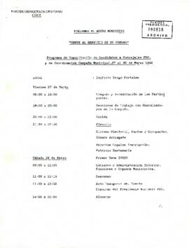Programa de Capacitación de Candidatos a Concejales PDC. y de Coordinacion Campaña Municipa1,27 al 30 de Marzo 1992