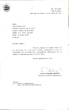 [Carta de respuesta del Jefe de Gabinete Presidencial dirigida al Director General del Consejo Cubano de Economía]