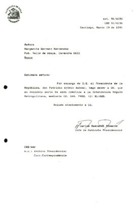 [Informa que carta fue remitida a la Intendencia RM, mediante Of. GAB. PRES. (0) 91/805]