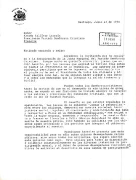[Carta del Presidente Patricio Aylwin al Presidente de la PDC, Andrés Zaldivar]