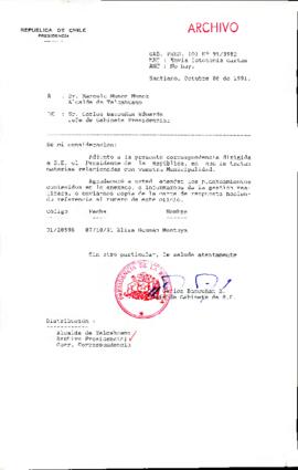 [Oficio del Jefe de Gabinete Presidencial dirigido al Alcalde de Talcahuano, Sr. Marcelo Muñoz]