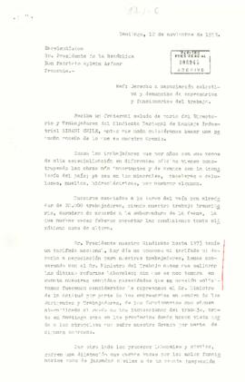 [Carta: petición audiencia a S . E El Presidente de la República,  de  Presidente Sindicato de Tr...