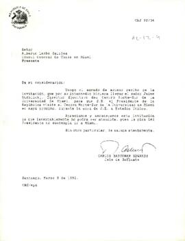 Carta de Carlos Bascuñan al Cónsul General de Chile en Miami