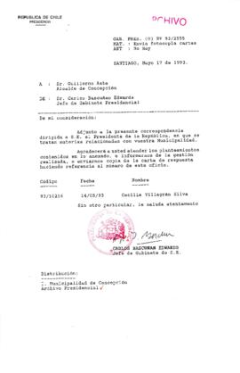[Oficio  Gab. Pres. Ord. N° 2555 de Jefe de Gabinete Presidencial, remite copia de carta que se indica]