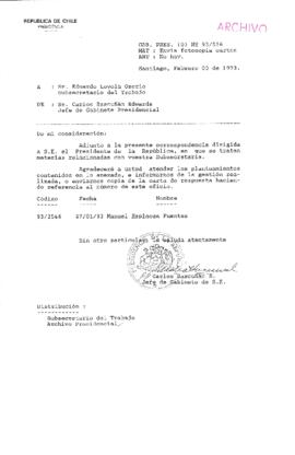 [Oficio  Gab. Pres. Ord. N° 0536  de Jefe de Gabinete Presidencial, remite copia de carta que se indica]