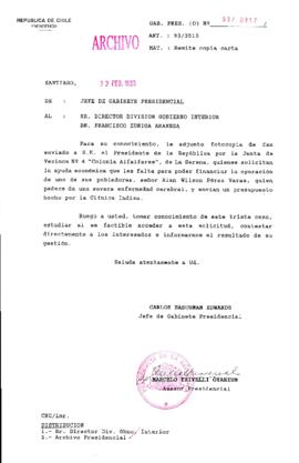 [Oficio  Gab. Pres. Ord. N° 0817 de Jefe de Gabinete Presidencial, remite copia de carta que se indica]