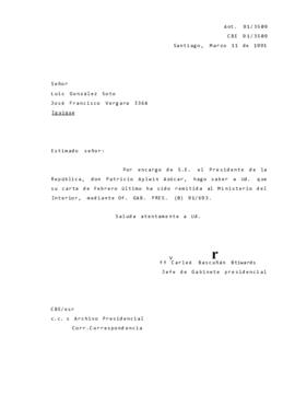 Carta remitida al Ministerio del Interior