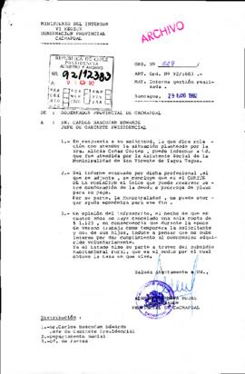 [Oficio del Gobernador Provincial de Cachapoal dirigido al Jefe de Gabinete Presidencial]