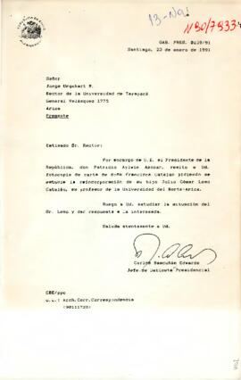 [Carta de Presidencia dirigida a Rector de Universidad de Tarapacá]