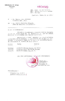 [Oficio  Gab. Pres. Ord. N° 1113 de Jefe de Gabinete Presidencial, remite copia de carta que se indica]
