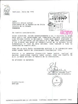[Carta de la Liga Chilena contra la Epilepsia para una solicitud de subvención]