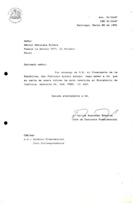 [Carta de respuesta del Jefe de Gabinete Presidencial sobre correspondencia remitida al Ministerio de Justicia ]