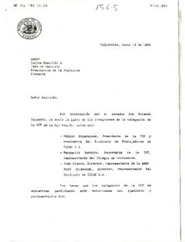 [Carta lista de integrantes de la delegación de la CUT de la XII Región]