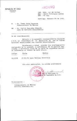 [Carta de Jefe de Gabinete de la Presidencia a Subsecretario de Marina]