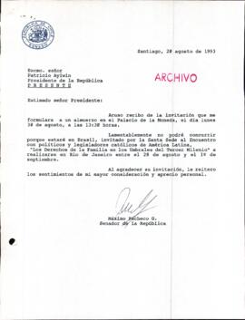 [Carta del Senador Máximo Pacheco en respuesta a invitación a almuerzo con el Presidente Aylwin en Palacio de La Moneda]