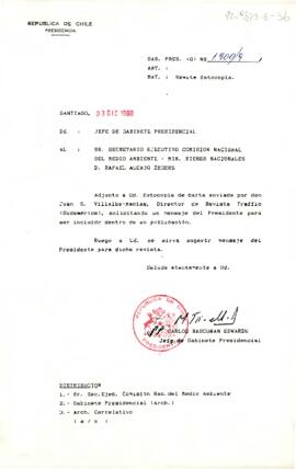 [Carta del Jefe de Gabinete Presidencial al Secretario Ejecutivo de la Comisión Nacional del Medio Ambiente]
