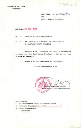 [Remite carta a Presidente Ejecutivo de CODELCO de Sr. René Cerda]