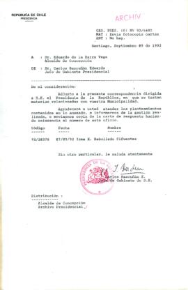 [Carta del Jefe de Gabinete de la Presidencia a Alcalde de Concepción]