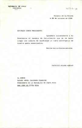 [Carta de S.E El Presidente de la República a Presidente de la República de Costa Rica]