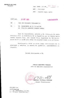 [Oficio Gab. Pres. Ord. N° 5345 de  Jefe de Gabinete Presidencial, remite copia de carta que se indica]