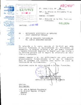 [Carta del Presidente del Directorio de SERCOTEC dirigida al Jefe de Gabinete Presidencial, referente a solicitud de particular]