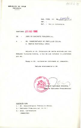 [Se remite carta de don Edmundo Villouta Concha a Subsecretario de Previsión Social]