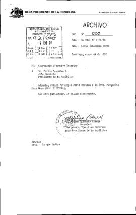 [Secretario Ejecutivo Plan Beca Presidente de la República remite a Jefe de Gabinete carta de la Sra. Margarita Daza]