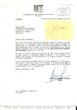 Carta del rector Universidad Técnica Federico Santa María