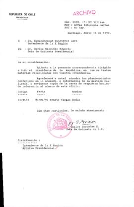 [Carta del Jefe de Gabinete de la Presidencia a Intendente de la X Región]