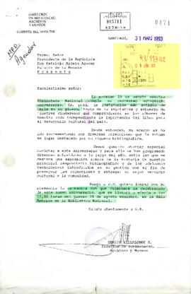[Carta de Invitación dirigida a Presidente Aylwin para conmemoración de  Aniversario de Biblioteca Nacional ]