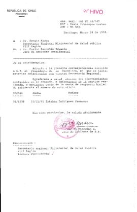 [Oficio  Gab. Pres. Ord. N° 0983 de Jefe de Gabinete Presidencial, remite copia de carta que se indica]