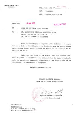 [Oficio Gab. Pres. N° 5935 de Jefe de Gabinete Presidencial, remite copia de carta que se indica]