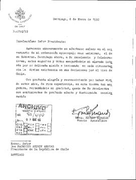 [Carta del Nuncio Apostólico, Giulio Einaudi dirigido al Presidente Patricio Aylwin,  agradeciendo saludo por el aniversario de su ordenación episcopal]