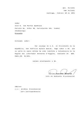 [Se remite carta a intendencia de la Región del Libertador Bernardo O´higgins]
