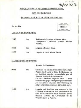 Programa y Documento de conclusion de la VI Cumbre Presidencial del grupo Rio Buenos Aires, 1 y 2 de diciembre de 1992.