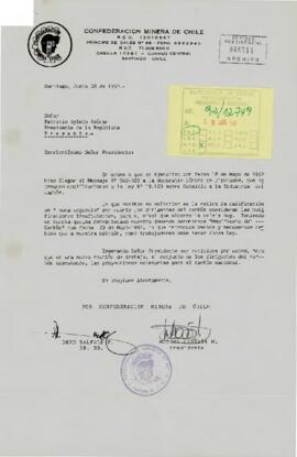 [Carta de Confederación Minera de Chile solicitando que se retire calificación de "suma urgencia" en proyecto de subsidio del Carbón]