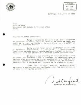 [Carta S.E El Presidente Patricio Aylwin a Gobernador de Veracruz-Llave]