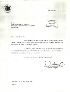 [Carta de respuesta del Jefe de Gabinete Presidencial al Presidente de SOREA]