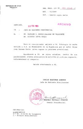 [Oficio  Gab. Pres. Ord. N° 0540  de Jefe de Gabinete Presidencial, remite copia de carta que se indica]
