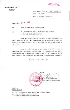 [Oficio del Jefe de Gabinete Presidencial dirigido al Gobernador de la Provincia de Arauco]