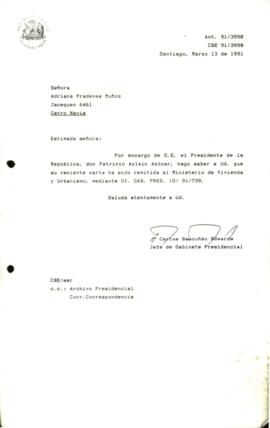 [Carta de Adriana Pradeñas Muñoz remitida al Ministerio de Vivienda y Urbanismo]