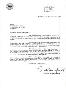 [Carta del Presidente Patricio Aylwin a Jovino Novoa]