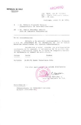[Carta del Jefe de Gabinete de la Presidencia a Subsecretario de Telecomunicaciones]