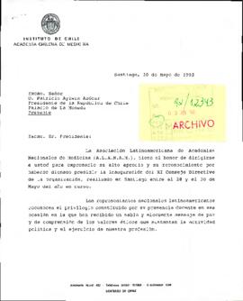[Carta de agradecimiento del Presidente de la Academia Chilena de Medicina dirigida al Presidente Patricio Aylwin]