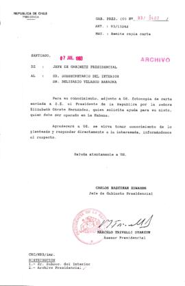 [Oficio  Gab. Pres. Ord. N°  3407 de Jefe de Gabinete Presidencial, remite copia de carta que se indica]