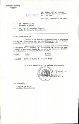 [Carta del Jefe de Gabinete de la Presidencia a Alcalde de Maipú]