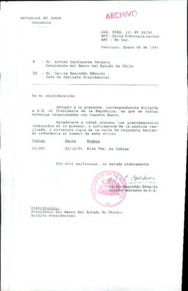 [Carta de Jefe de Gabinete de la Presidencia al Presidente del Banco del Estado de Chile]